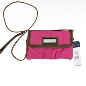 Chaps Crossbody/Clutch Purse Pebble Grain Man-Made Material Pink/Brown ~